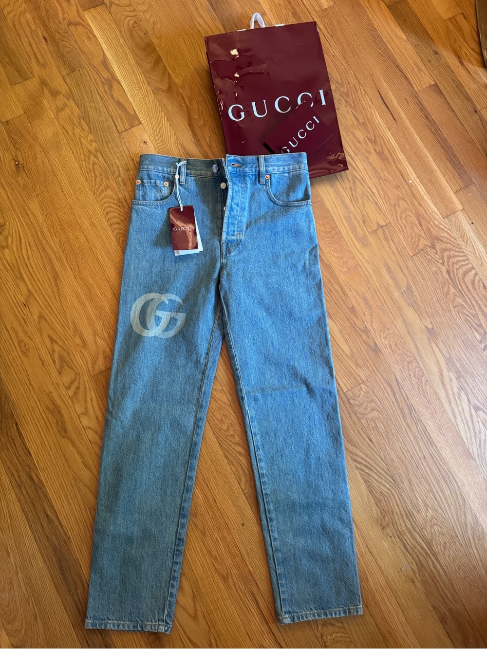 Gucci Light Blue Straight Jeans with GG Motif